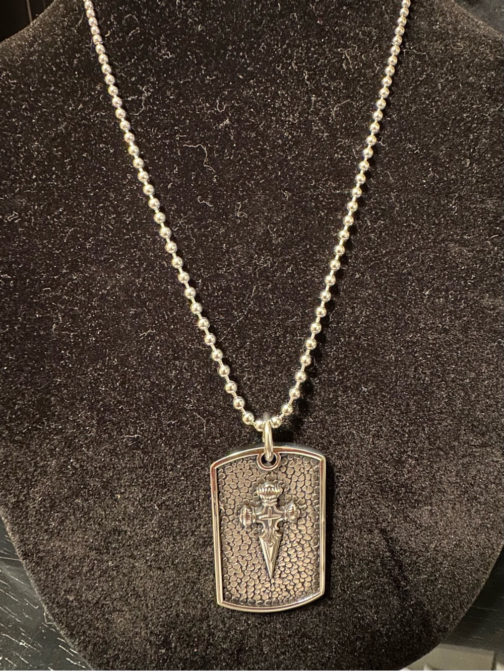 Men's Silver Dog Tag Pendant Necklace - Silver with Dagger Motif